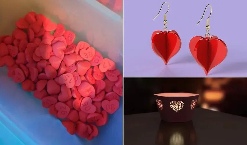 本文精选了一系列适用于情人节的浪漫3D可打印STL文件，展示了创意且个性化的传统礼物替代品。收录模型包括象征性的编织心形戒指、实用心形书签、可上锁储物盒、装饰性"情侣"蛋杯套装、可定制花束搭建套件、透光心形烛台、联锁心形吊坠/耳环、可定制"爱"字相框、捉迷藏心形游戏套装以及快速打印的LOVE钥匙扣。文章详细说明了每款模型的设计理念、实际应用及打印建议，并指出这些模型可通过Cults、Thingiverse和MakerWorld等平台获取，提供从免费到付费的多种选择。