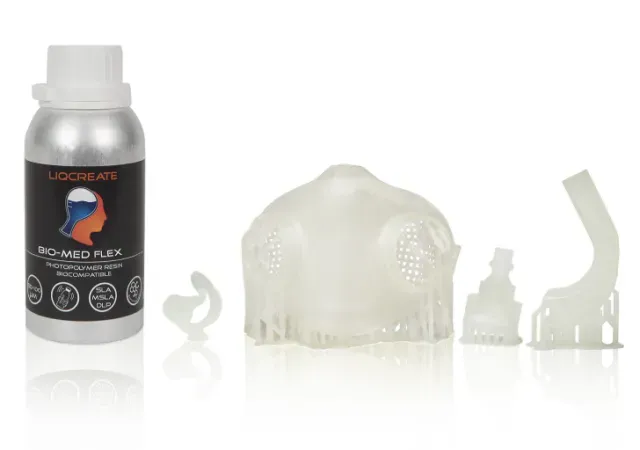 总部位于荷兰的独立3D打印树脂制造商Liqcreate推出了Bio-Med Flex，这是一种透明柔性光聚合物树脂，专为可灭菌、生物相容的医疗和生物医学应用而设计。
