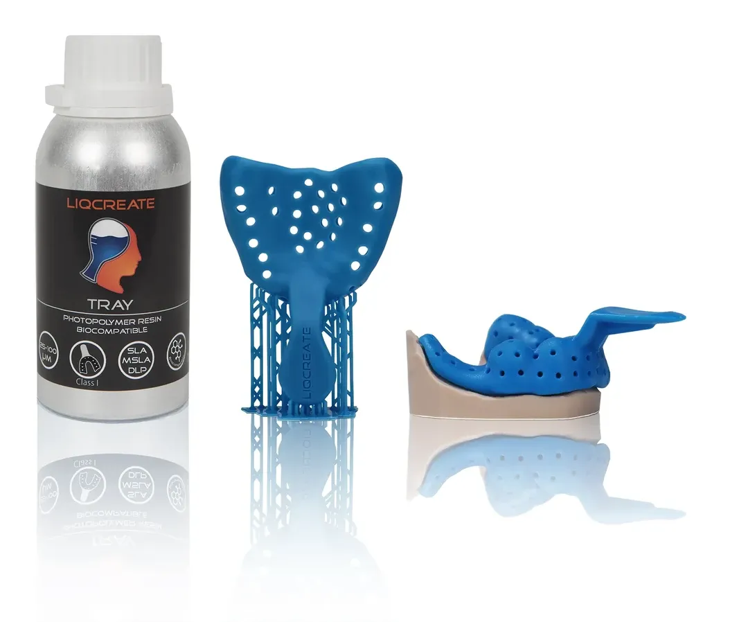 总部位于荷兰的独立3D打印树脂制造商Liqcreate推出了Liqcreate Tray，这是一种CE Class 1级认证的生物相容性树脂，专为3D打印定制牙科印模托盘而设计。