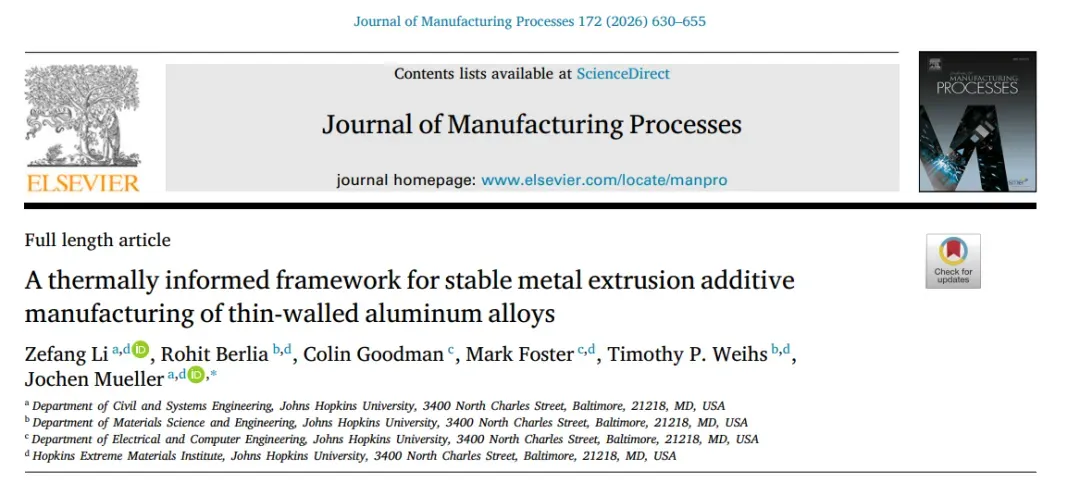 约翰斯霍普金斯大学研究揭示，热熔挤出金属3D打印（MEAM）的窄工艺窗口导致堵头与过热两大失效，虽通过动态热床温度模拟实现稳定，但每个零件需单独调试，离工厂量产仍有距离，其无激光、少气保的潜力值得关注。