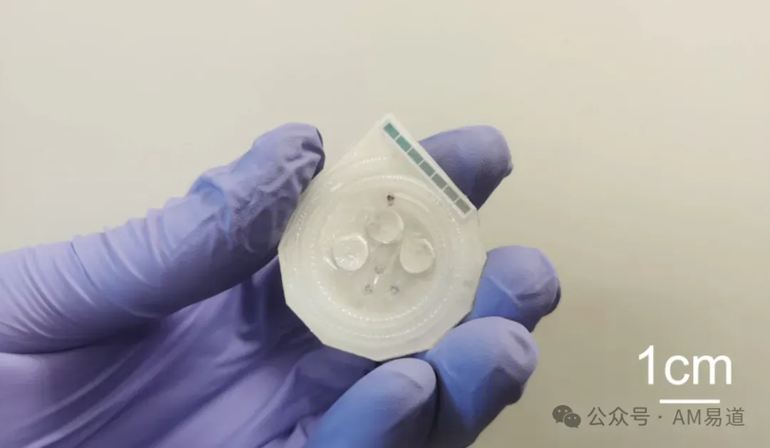 华盛顿州立大学团队用3D打印制成柔性微流体生物传感器，通过汗水检测葡萄糖、乳酸和尿酸。自支撑通道无需支撑材料，单原子催化剂让颜色随浓度变化，手机拍照即可量化，实现无创便捷血糖监测。