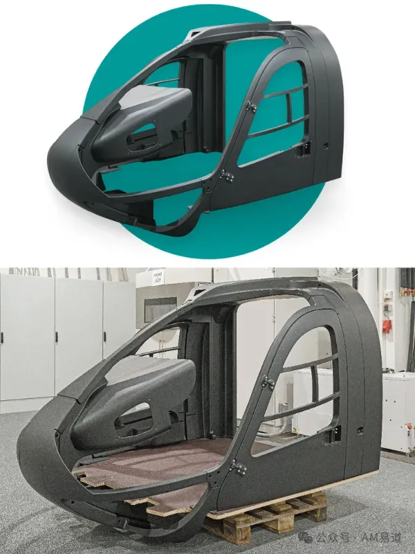 该案例展示了大型塑料颗粒3D打印在航空模拟器制造中的突破：采用Queen 1打印机的VFGF技术，直接用玻纤增强芳香族聚酰胺颗粒成型2.26米级舱体，仅重200公斤，兼具尺寸稳定性与表面质量，显著降低模具成本，为无模具大型部件制造提供了新思路。