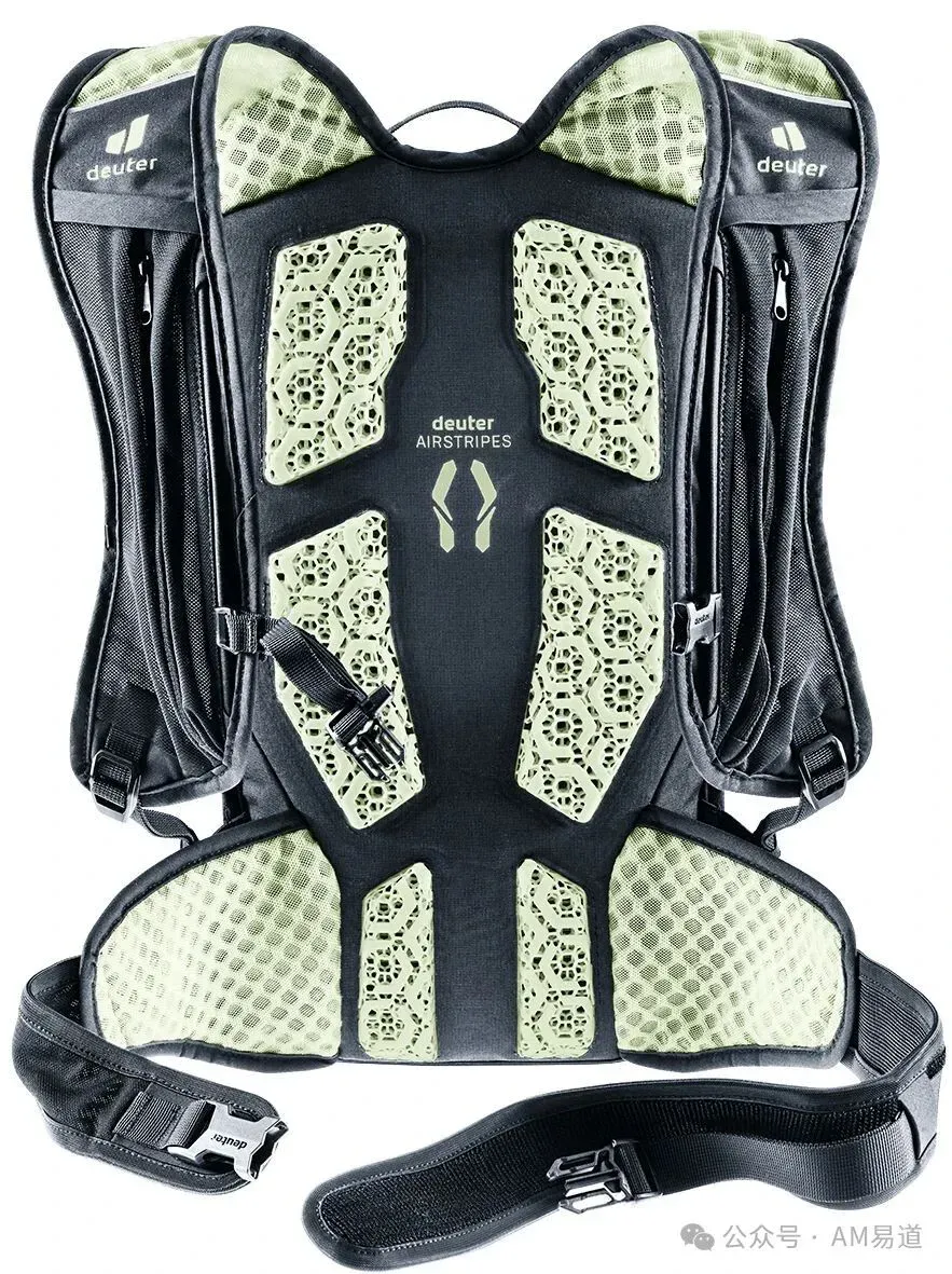本图集介绍JACK WOLFSKIN、Berghaus与deuter Sport GmbH等品牌背包采用3D打印腰垫的案例，展示光固化工艺制造的轻量格子结构及通风、支撑设计。AM易道同时提出探索SLS与高回弹材料的应用可能，图片来自Carbon。