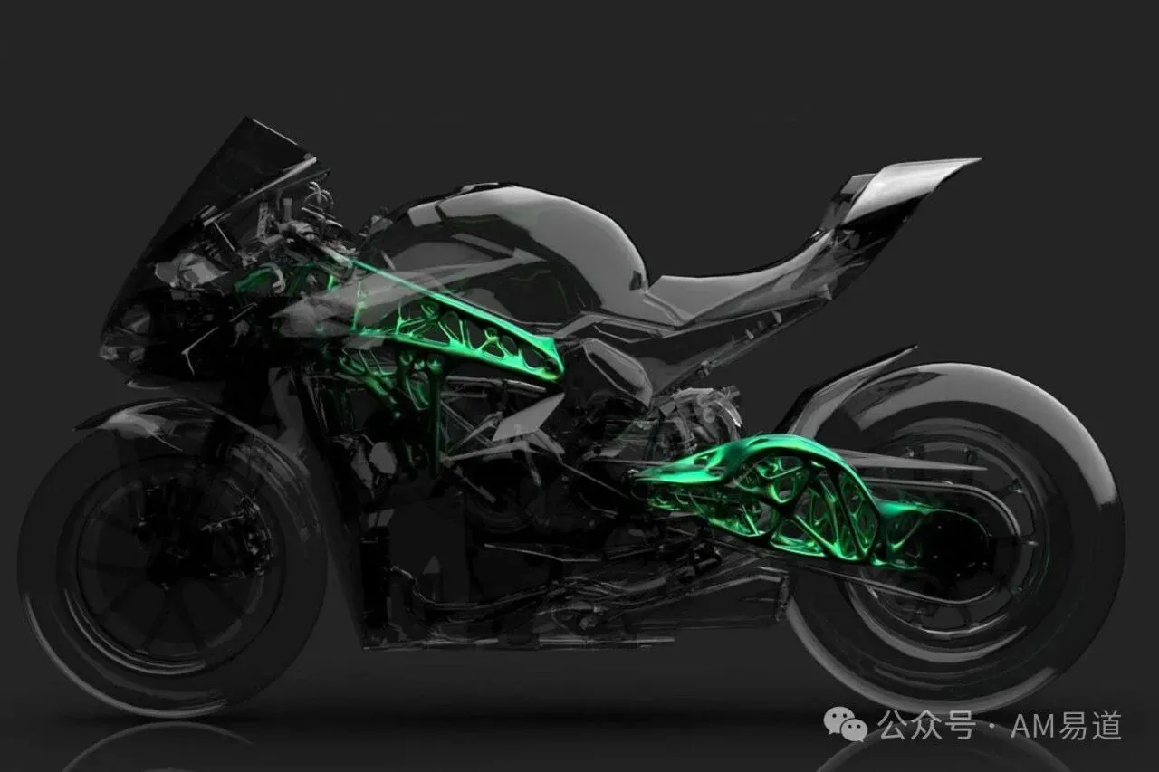 意大利Angelelli团队为杜卡迪Panigale V4打造金属3D打印车架，实现一体化无缝制造，无需模具焊接，并融入拓扑优化与应力设计，面向高端定制及赛事改装市场，该作品将亮相米兰EICMA展。