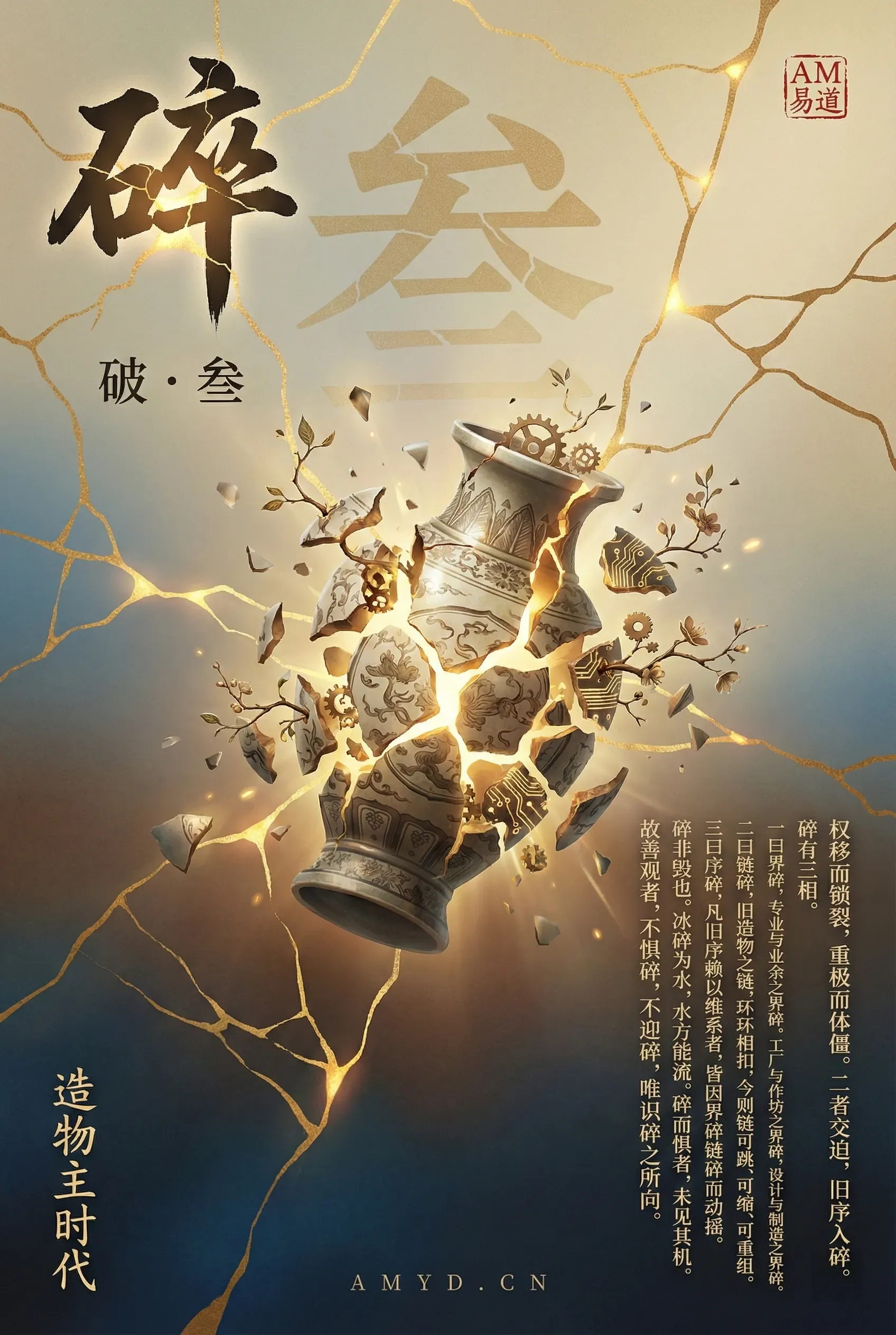文章提出「三碎」：专业与业余、工厂与作坊、设计制造边界消融；造物链可跳可缩可重组，旧序根基动摇。碎非毁，而是流动与重组契机，关键在于识别碎片所向。